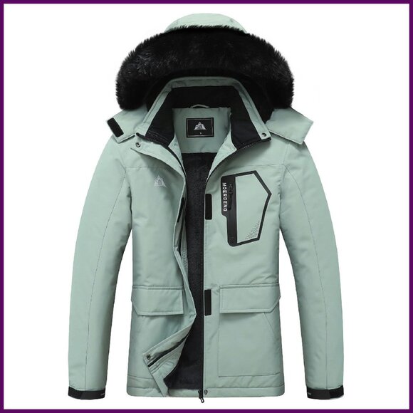 Women's Waterproof Ski Jacket with Detachable Hood Zipper Pockets Insulated